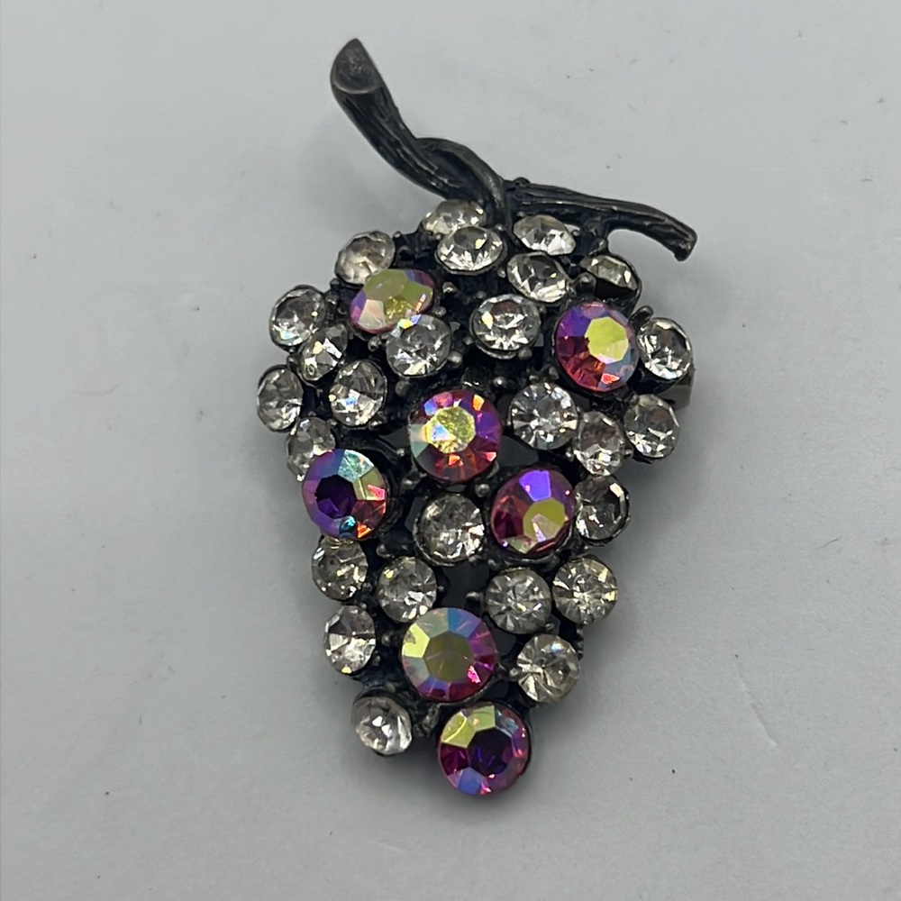 Vintage Rhinestone Grape Fruit Brooch Pin maximalist unique boho indie retro